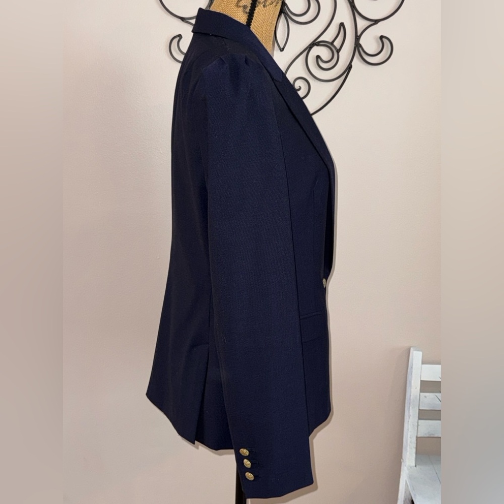 Banana Republic NWT Navy Blue Puff sleeve lightweight wool blend Blazer, sz 10 - Picture 8 of 14